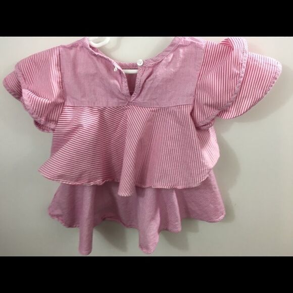 Cat and Jack 2T Top Pink and White Stripes - Picture 2 of 3